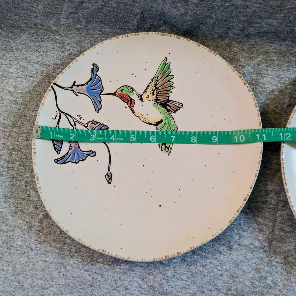 (2) inHomeStylez Ceramic/Stoneware 11" Dinner Plates "Ruby Hummingbird" - Picture 8 of 11